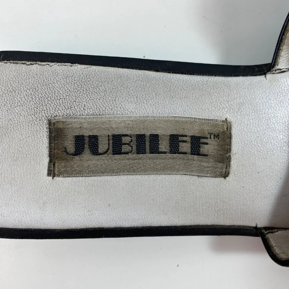 Vintage Jubilee Womens Leather Slides Black White Stitching Accents Size 10
